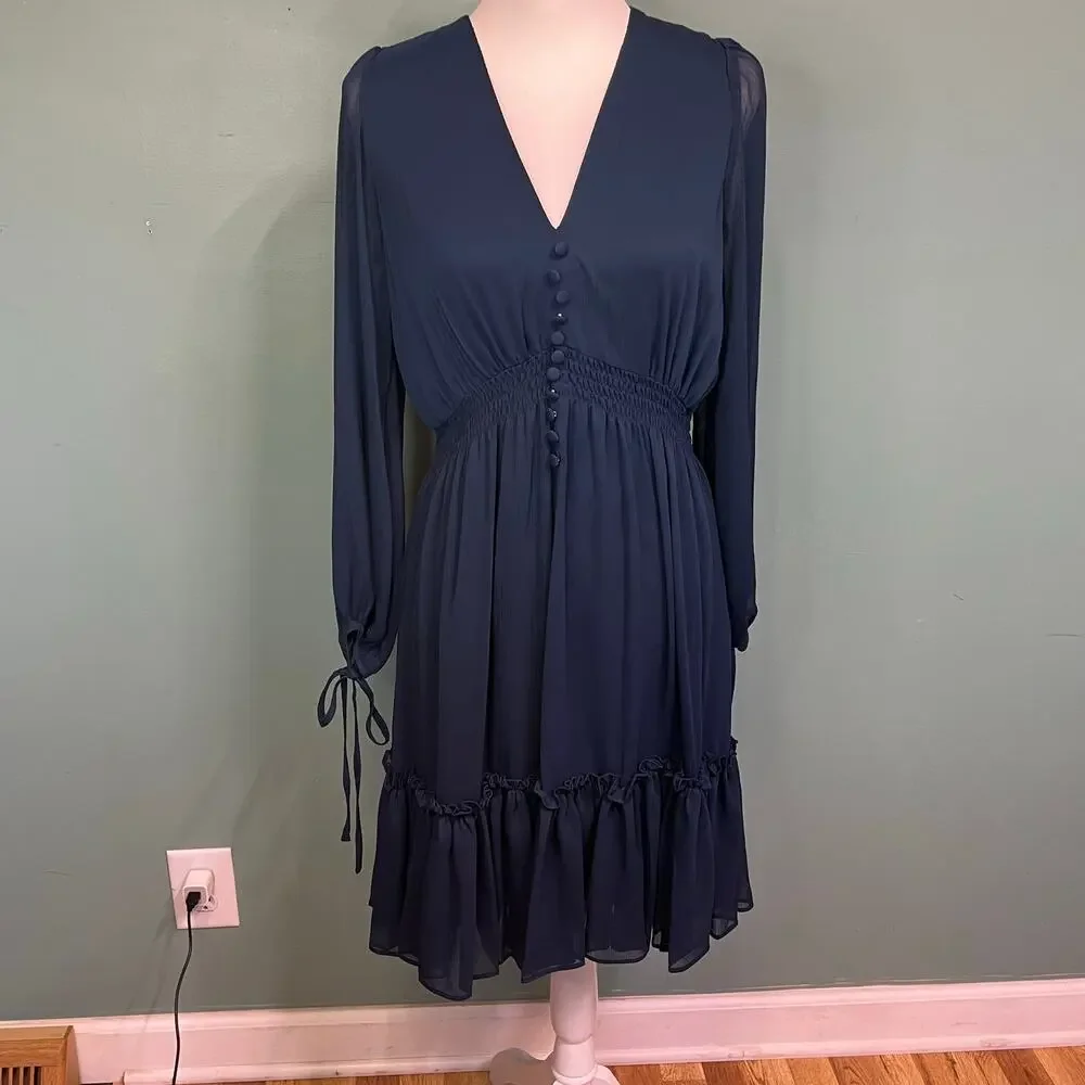 Taylor Navy Chiffon Boho Dress 8 Cottagecore Wedding Guest Romantic Aesthetic - Picture 3 of 9